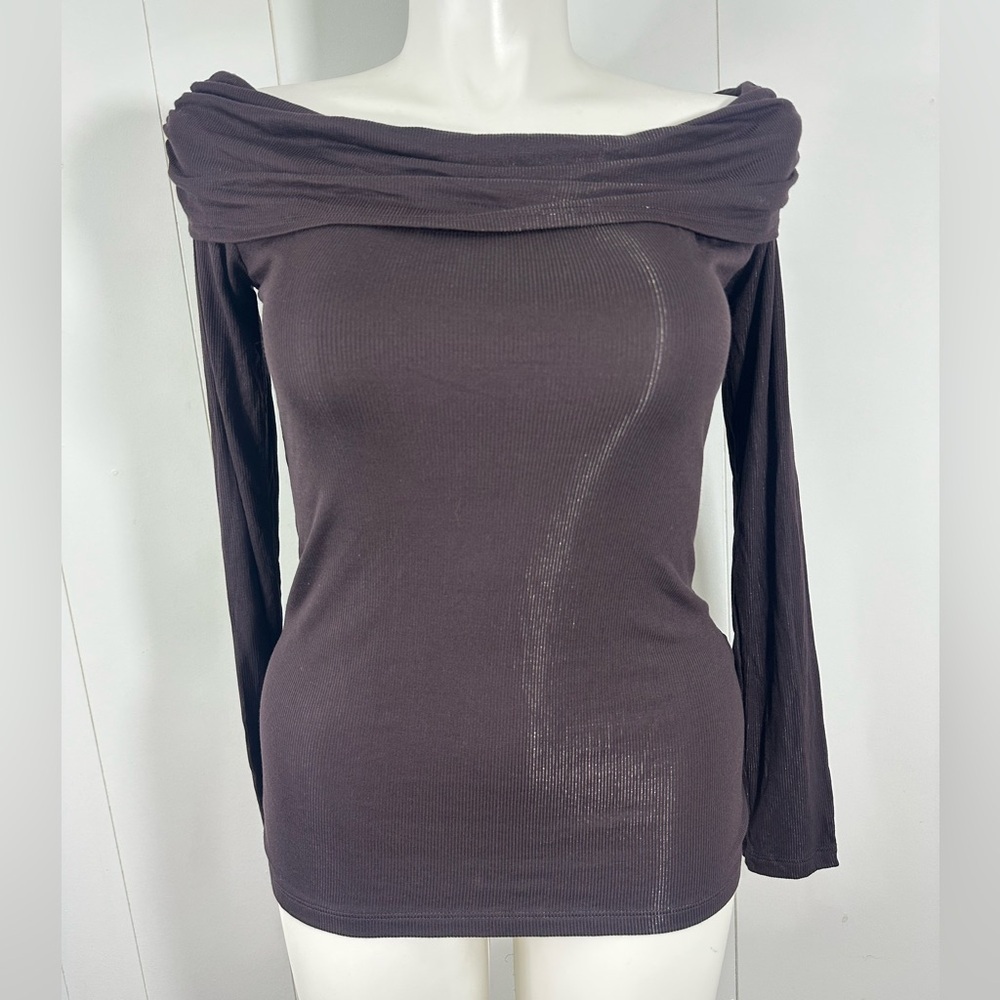 NWT Laila Jayde Sz L Y2K Style Long Sleeve Top Brown Pullover Off The Shoulder